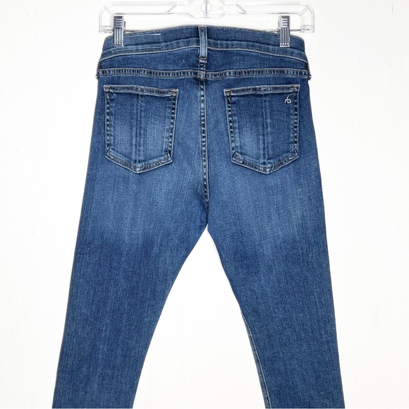 Rag & Bone Fringe Step Hem Distressed Mid Rise Medium Wash Cropped Skinny Jeans - Picture 8 of 11